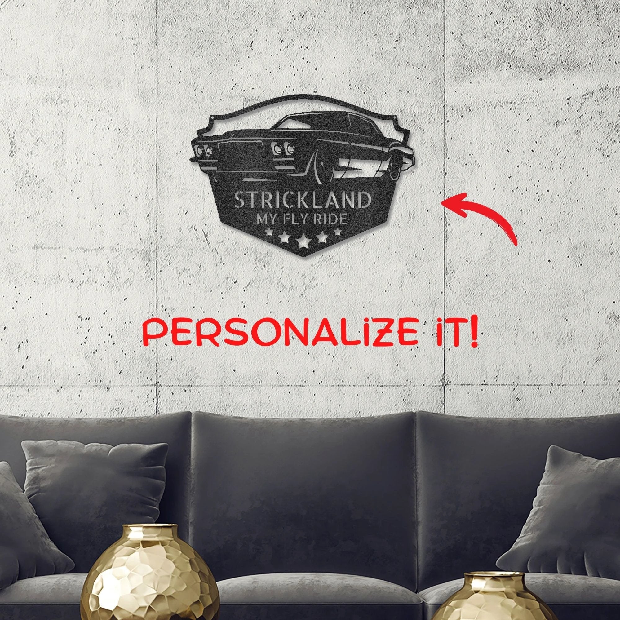 Personalized Muscle Car Metal Wall Art Sign – Custom Garage Name Sign – Classic Car Steel Decor – Man Cave Garage Wall Art Gift