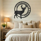 Personalized Deer Family Name Metal Sign – Custom Last Name Circle Wall Art – Rustic Farmhouse Home Decor Gift