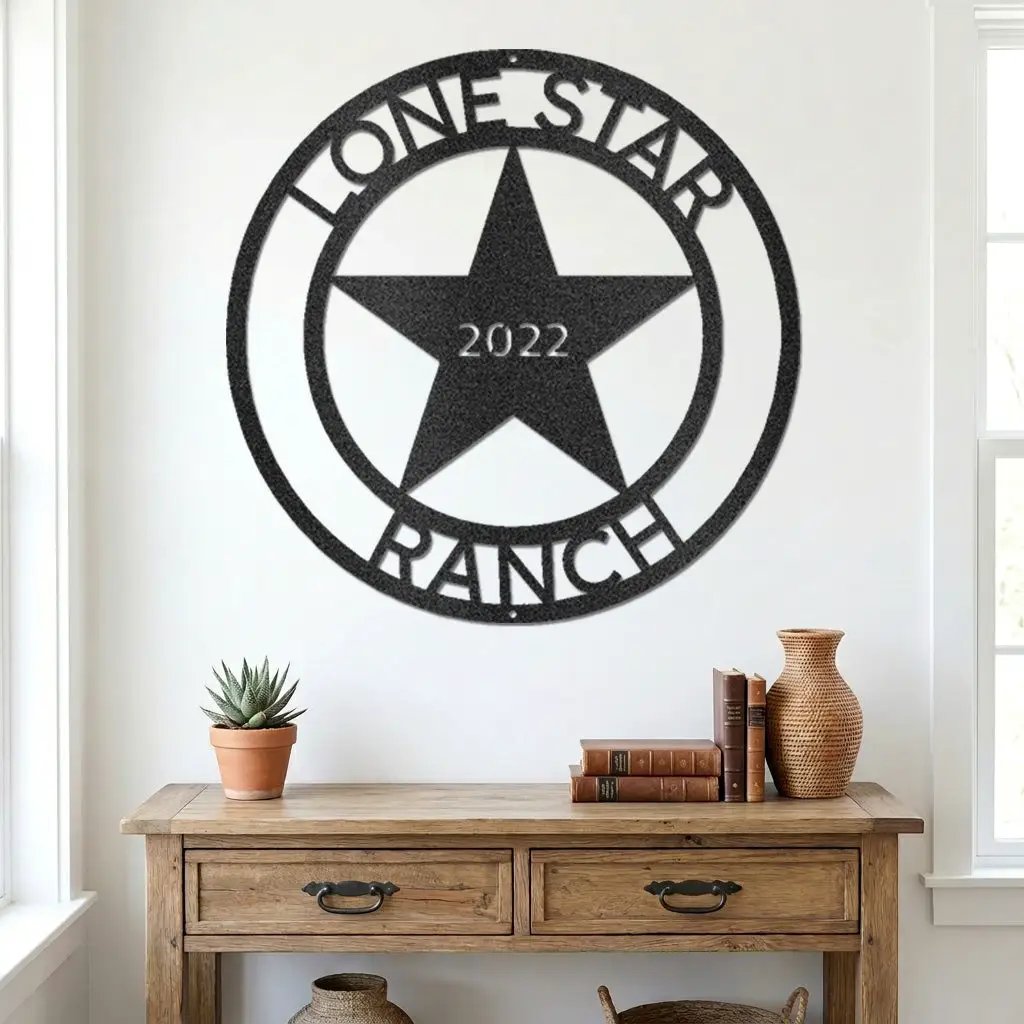 Personalized Lone Star Ranch Metal Wall Art | Custom Texas Family Name Sign | Established Year Metal Decor | Western Farmhouse Wall Sign | Made in USA