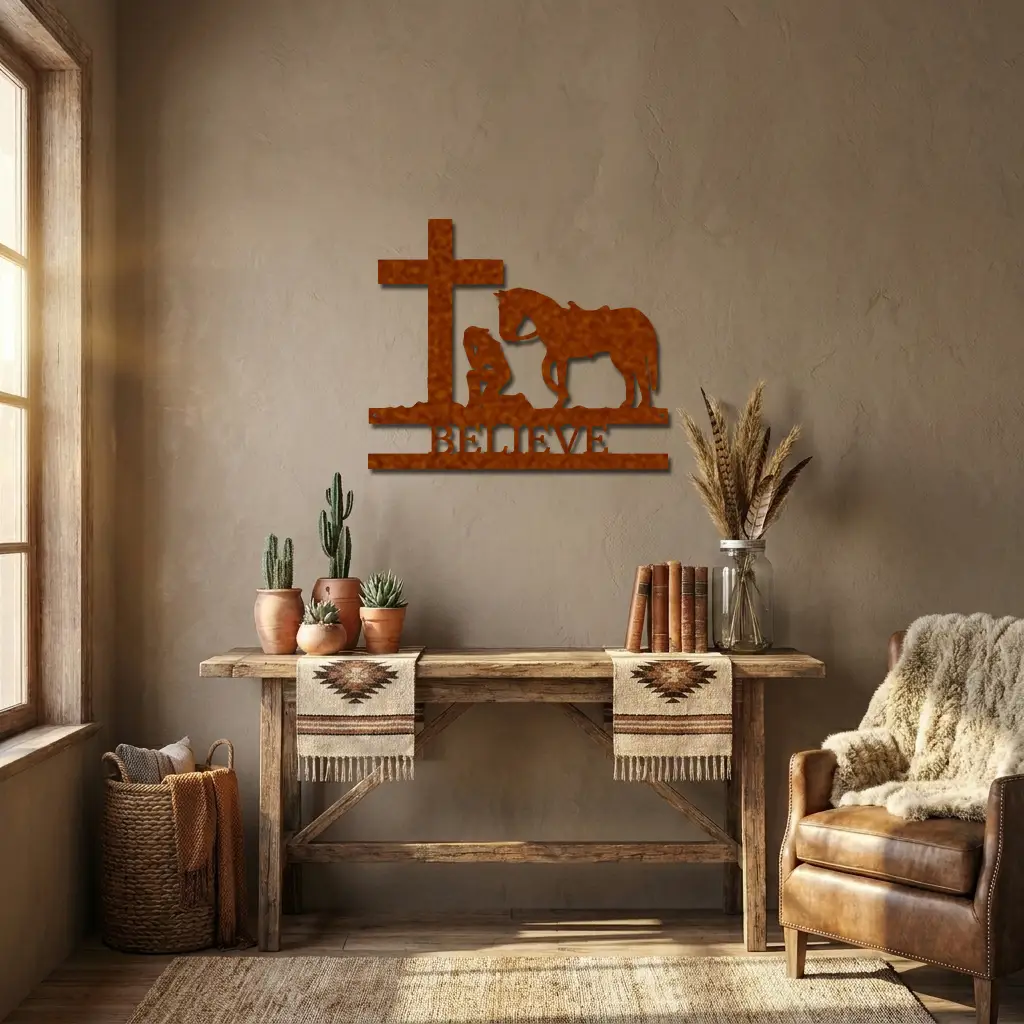 Cowgirl Kneeling Monogram Steel Sign Indoor Outdoor Decor