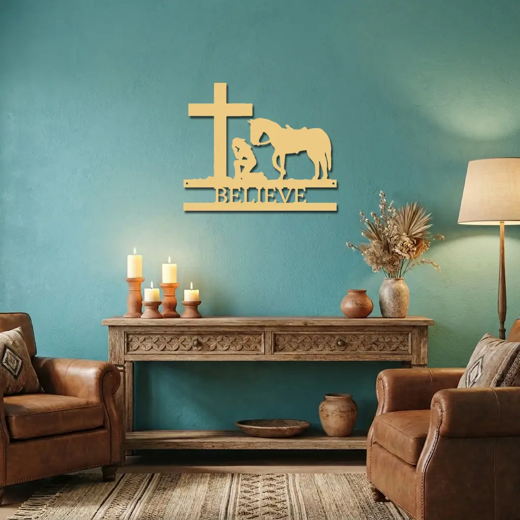 Cowgirl Kneeling Monogram Steel Sign Indoor Outdoor Decor