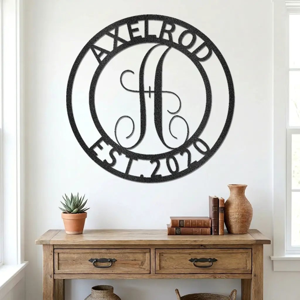 Personalized Monogram Metal Wall Art | Custom Family Name & Established Date Sign | Last Name Metal Wall Decor | Made in USA