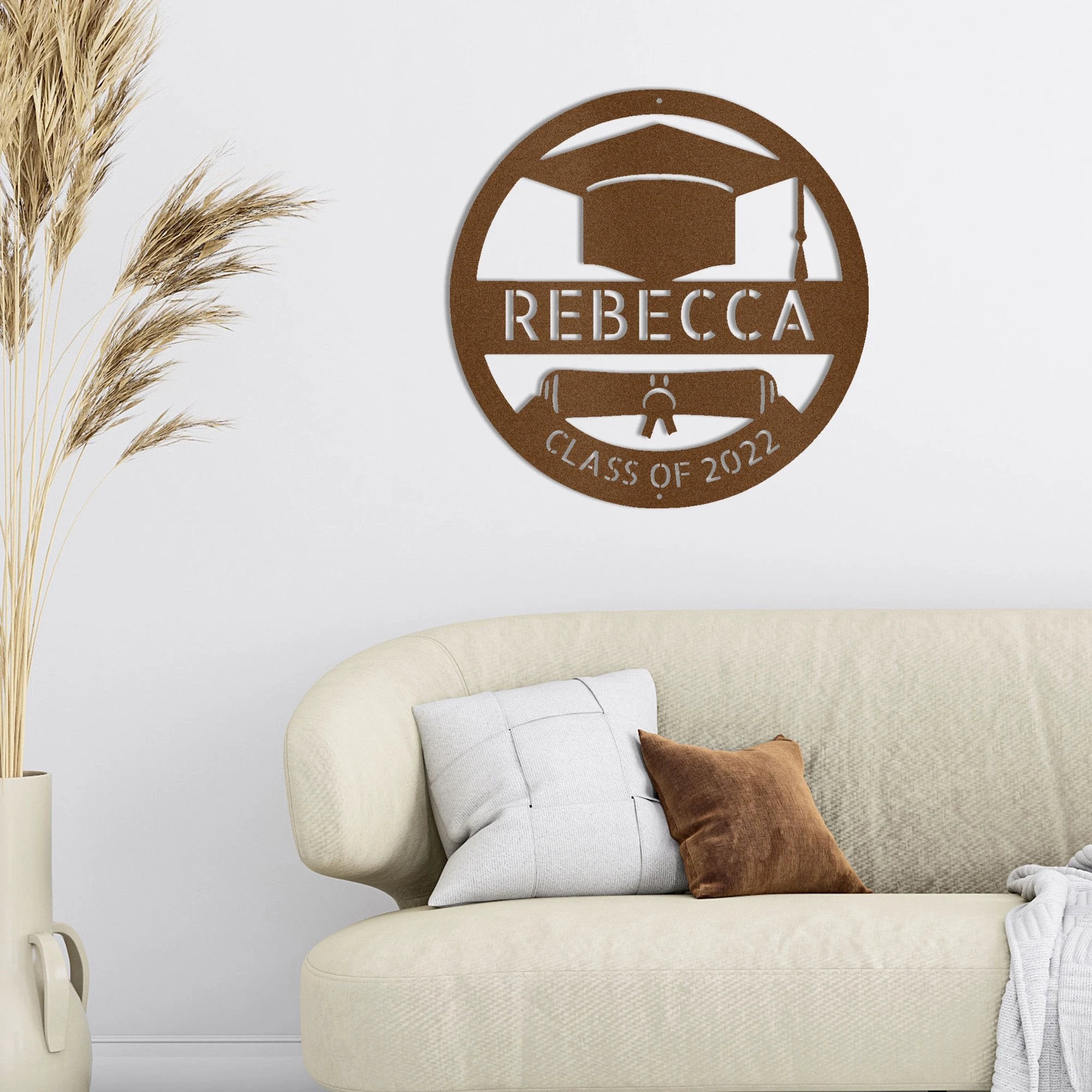 Graduation Cap and Diploma Custom Name Metal Art Wall Sign