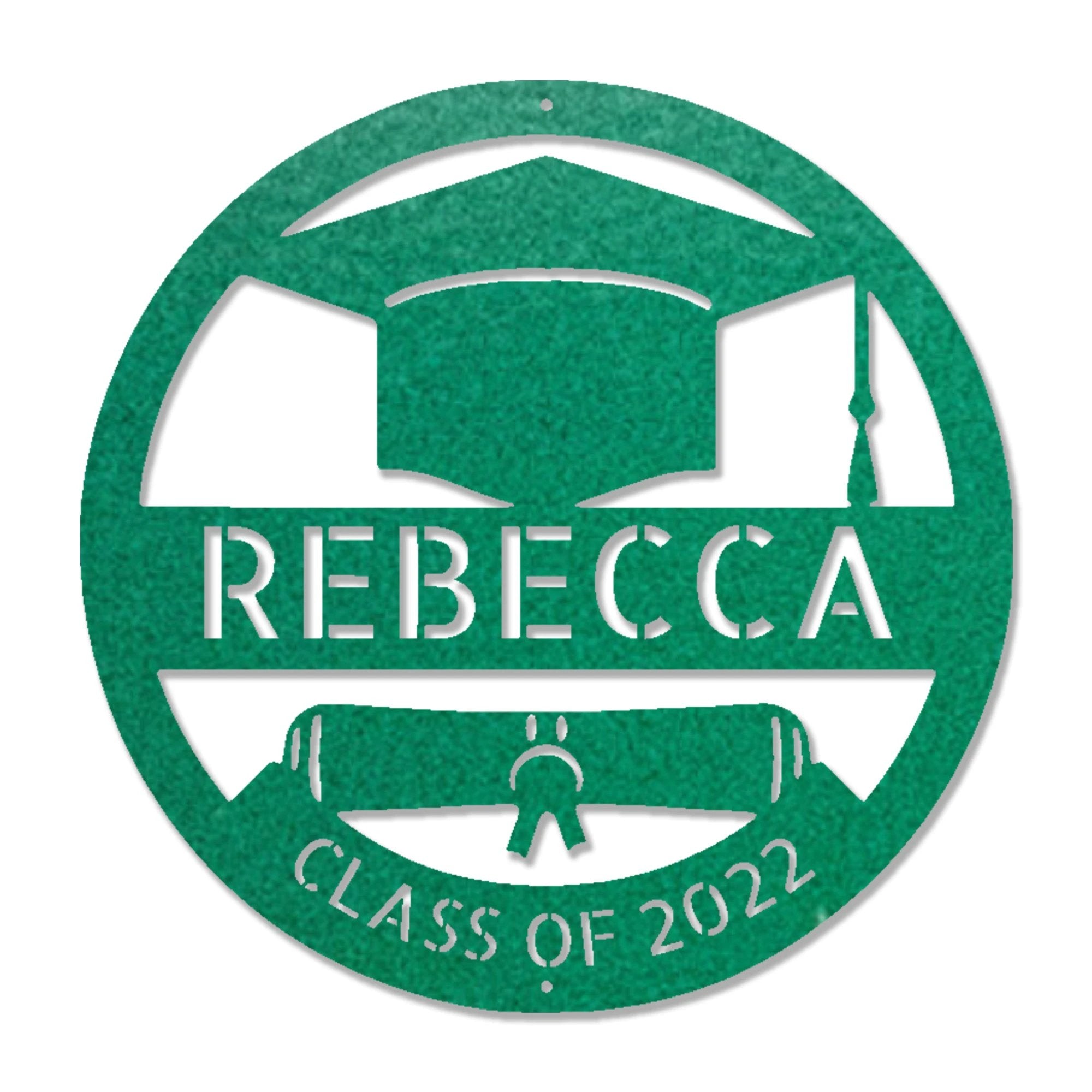 Graduation Cap and Diploma Custom Name Metal Art Wall Sign