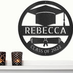 Graduation Cap and Diploma Custom Name Metal Art Wall Sign
