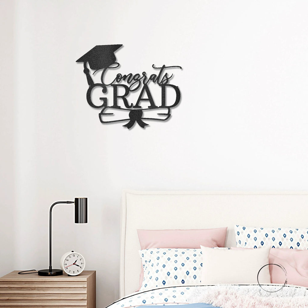 Congrats Grad Metal Wall Art Sign – Graduation Cap Diploma Steel Decor – Graduation Party Decor – Senior Gift Idea – Outdoor Metal Sign