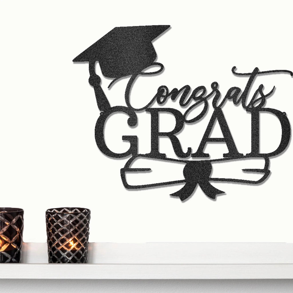 Congrats Grad Metal Wall Art Sign – Graduation Cap Diploma Steel Decor – Graduation Party Decor – Senior Gift Idea – Outdoor Metal Sign