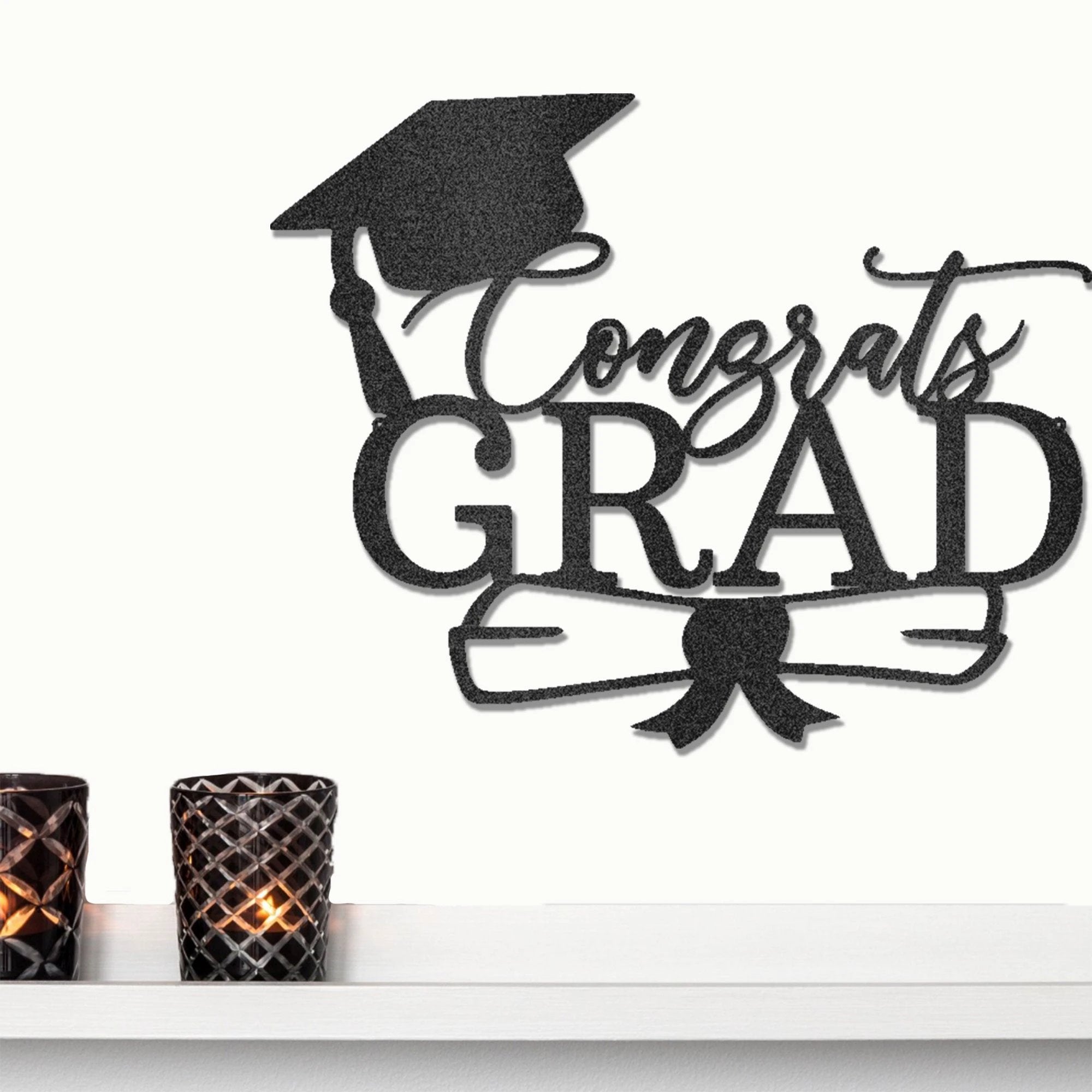 Congrats Grad Metal Wall Art Sign – Graduation Cap Diploma Steel Decor – Graduation Party Decor – Senior Gift Idea – Outdoor Metal Sign
