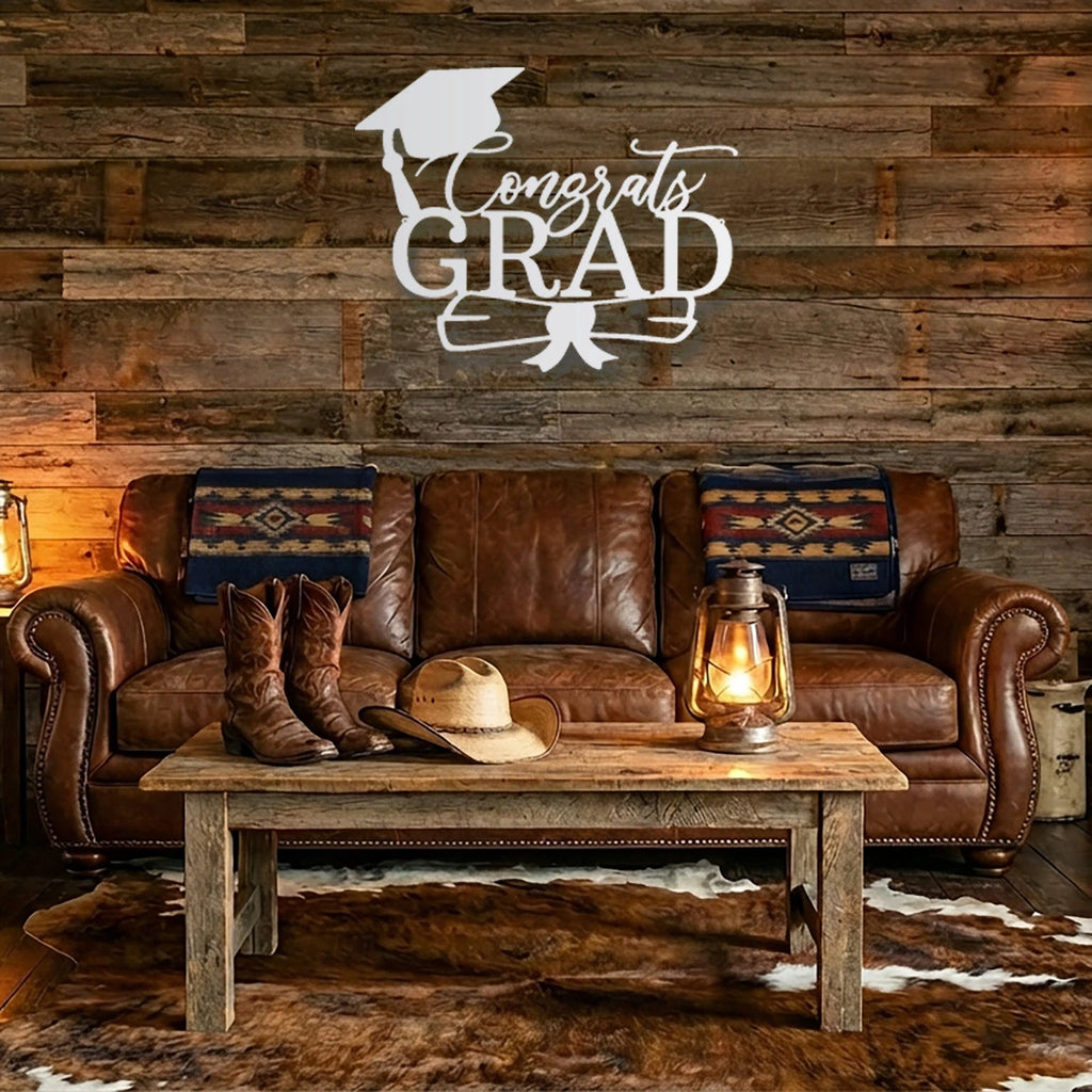 Congrats Grad Metal Wall Art Sign – Graduation Cap Diploma Steel Decor – Graduation Party Decor – Senior Gift Idea – Outdoor Metal Sign
