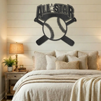 Baseball All Star Metal Wall Art Personalized Sports Sign Custom Name Baseball Decor Crossed Bats Sign Player Gift Room Decor