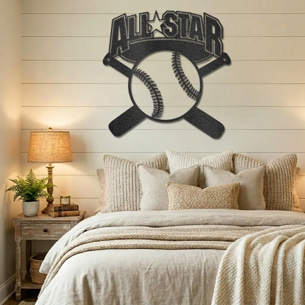 Baseball All Star Metal Wall Art Personalized Sports Sign Custom Name Baseball Decor Crossed Bats Sign Player Gift Room Decor