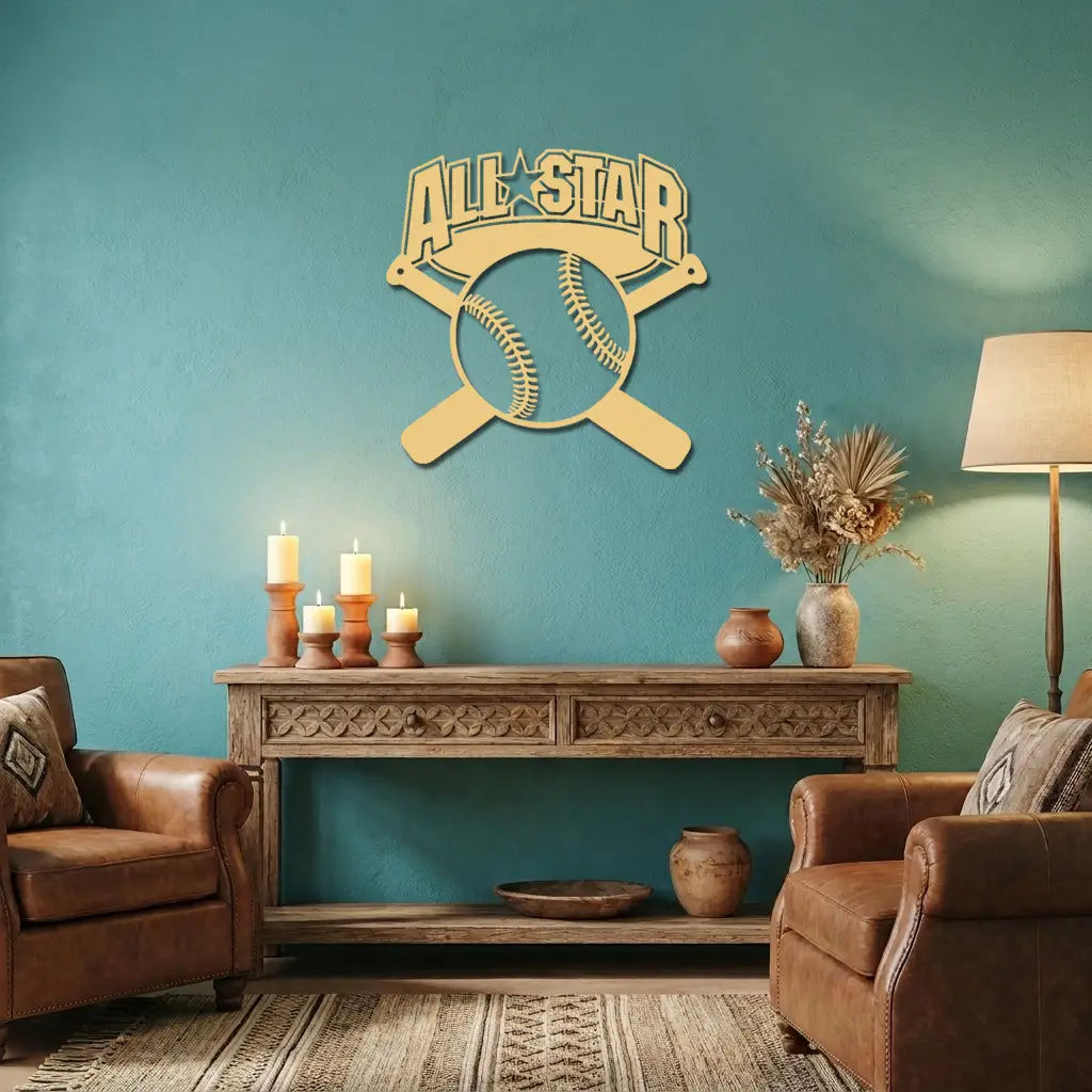 Baseball All Star Metal Wall Art Personalized Sports Sign Custom Name Baseball Decor Crossed Bats Sign Player Gift Room Decor
