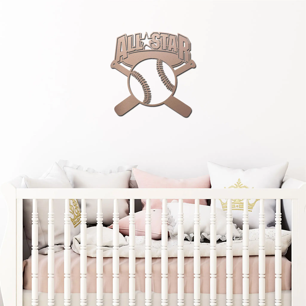 Baseball All Star Metal Wall Art Personalized Sports Sign Custom Name Baseball Decor Crossed Bats Sign Player Gift Room Decor