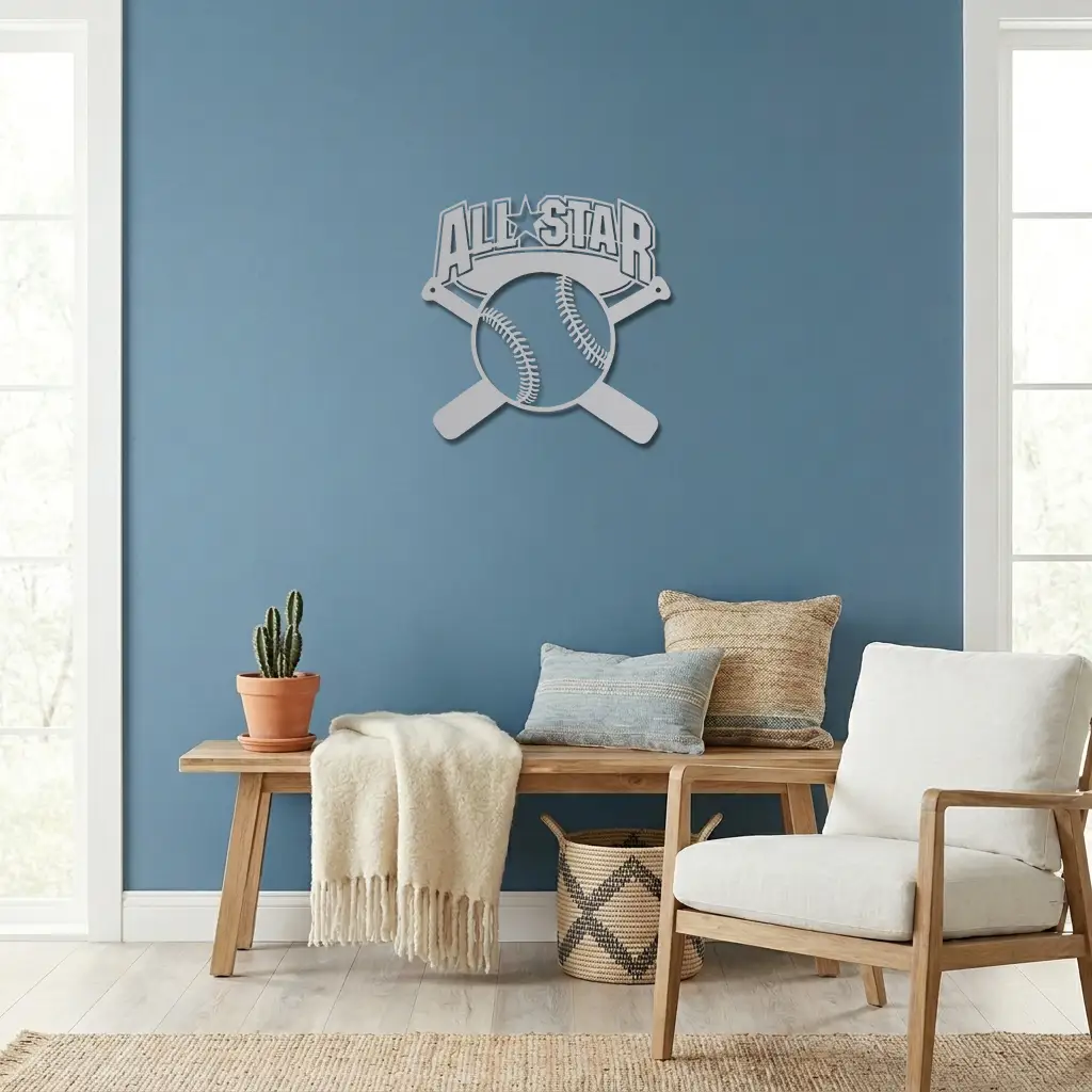 Baseball All Star Metal Wall Art Personalized Sports Sign Custom Name Baseball Decor Crossed Bats Sign Player Gift Room Decor