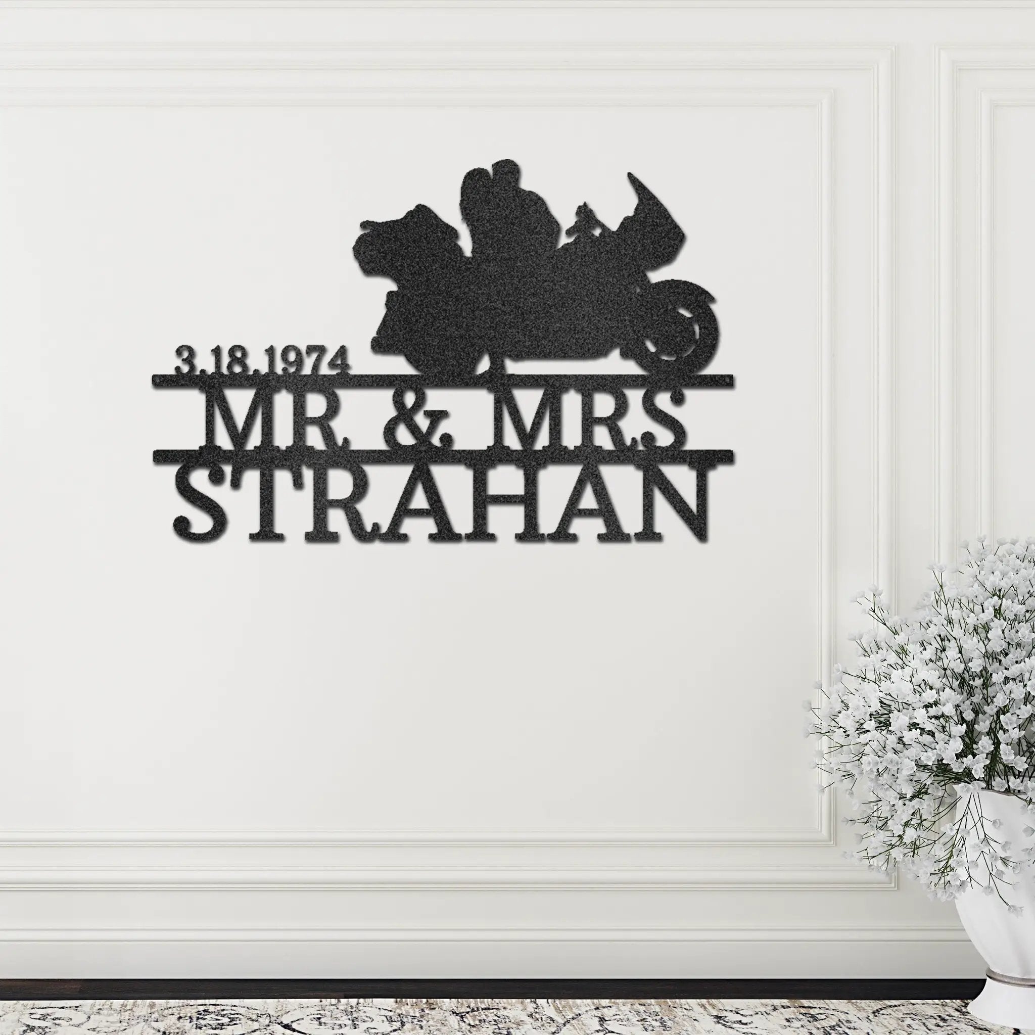 Motorcycle Mr. and Mrs. Custom Name Metal Art Wall Sign