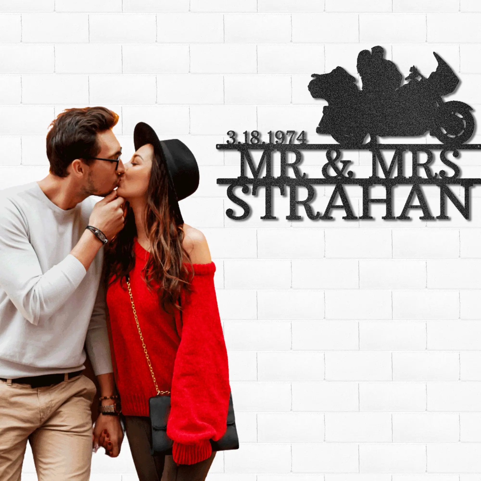 Personalized Mr and Mrs Motorcycle Metal Wall Art Sign – Custom 3 Line Biker Couple Sign – Wedding Gift – Anniversary Decor – Steel Wall Art