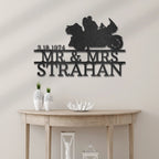 Personalized Mr and Mrs Motorcycle Metal Wall Art Sign – Custom 3 Line Biker Couple Sign – Wedding Gift – Anniversary Decor – Steel Wall Art