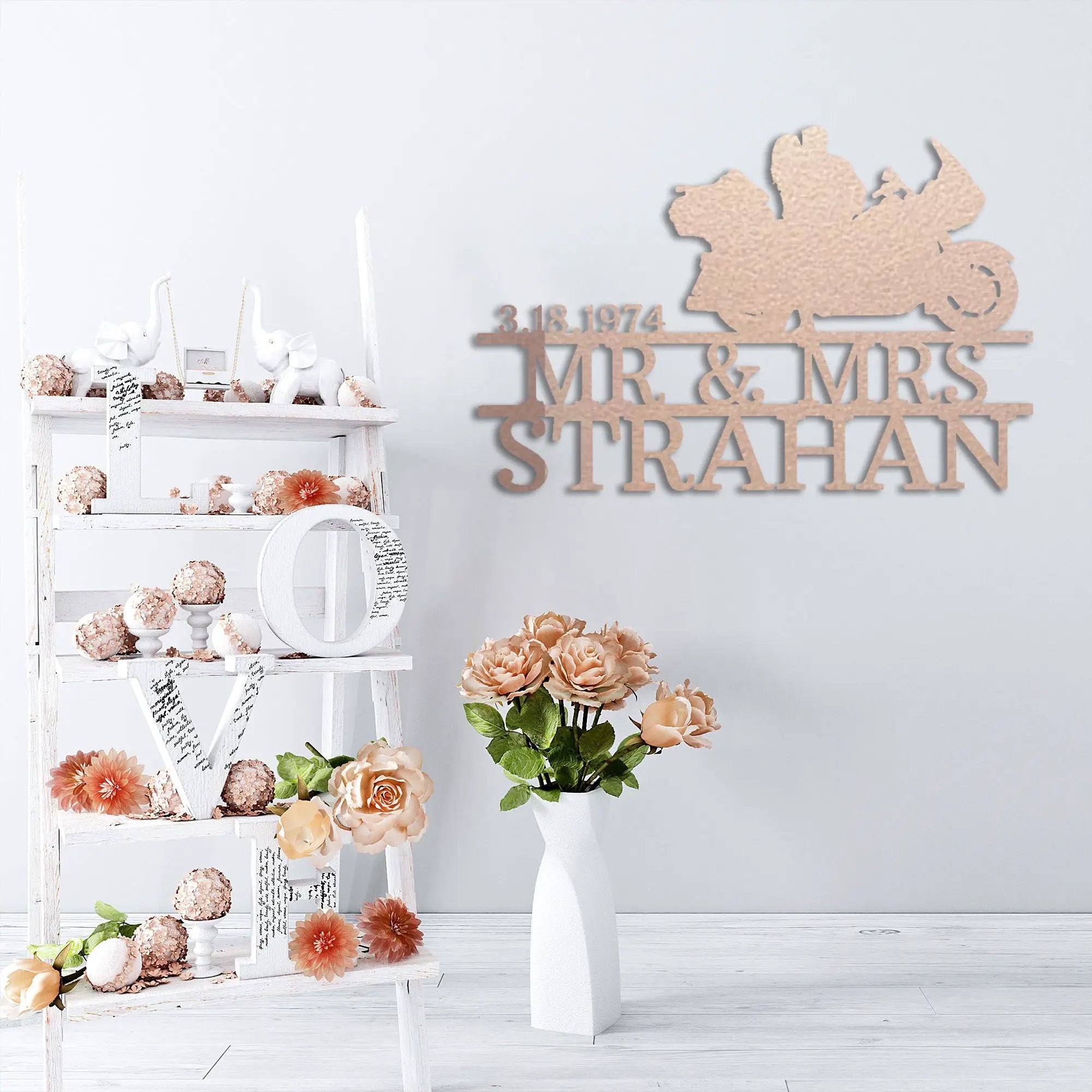 Motorcycle Mr. and Mrs. Custom Name Metal Art Wall Sign
