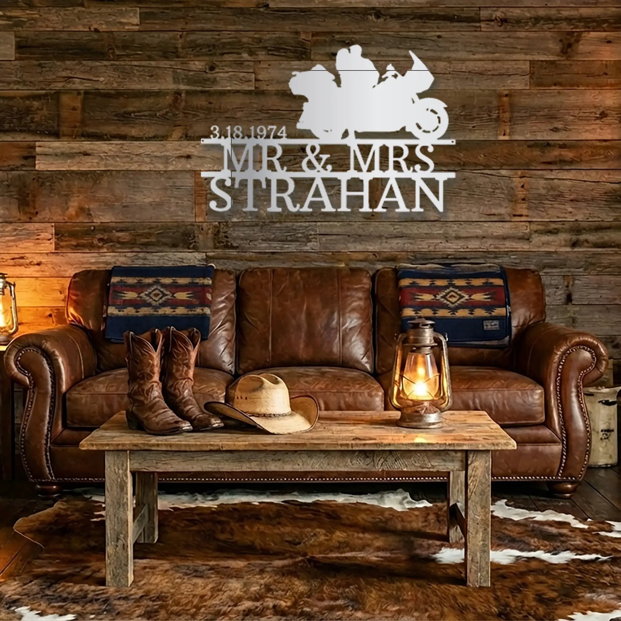 Motorcycle Mr. and Mrs. Custom Name Metal Art Wall Sign