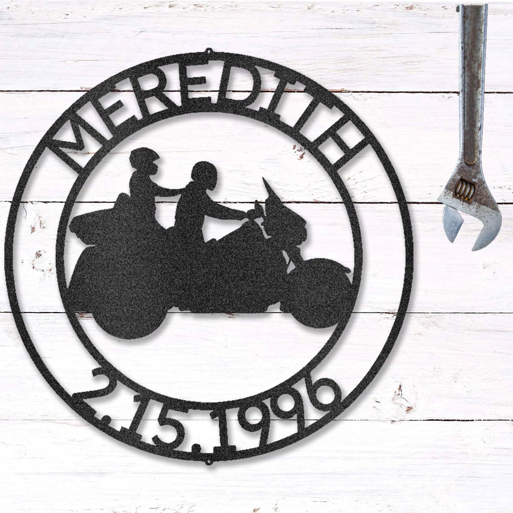 Motorcycle Couple Personalized Metal Art Wall Sign