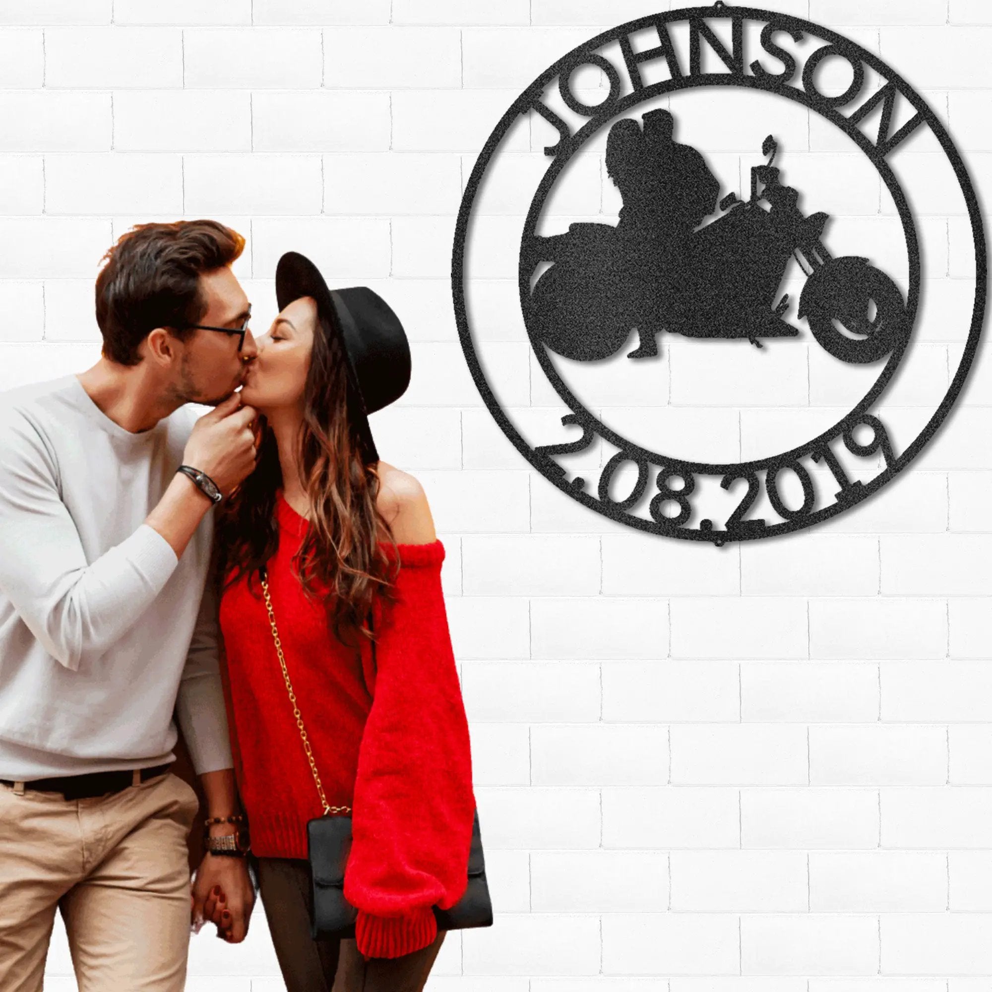 Personalized Motorcycle Couple Metal Wall Art Sign – Custom Names and Date Steel Sign – Biker Wedding Gift – Anniversary Decor – Ride Together Wall Art