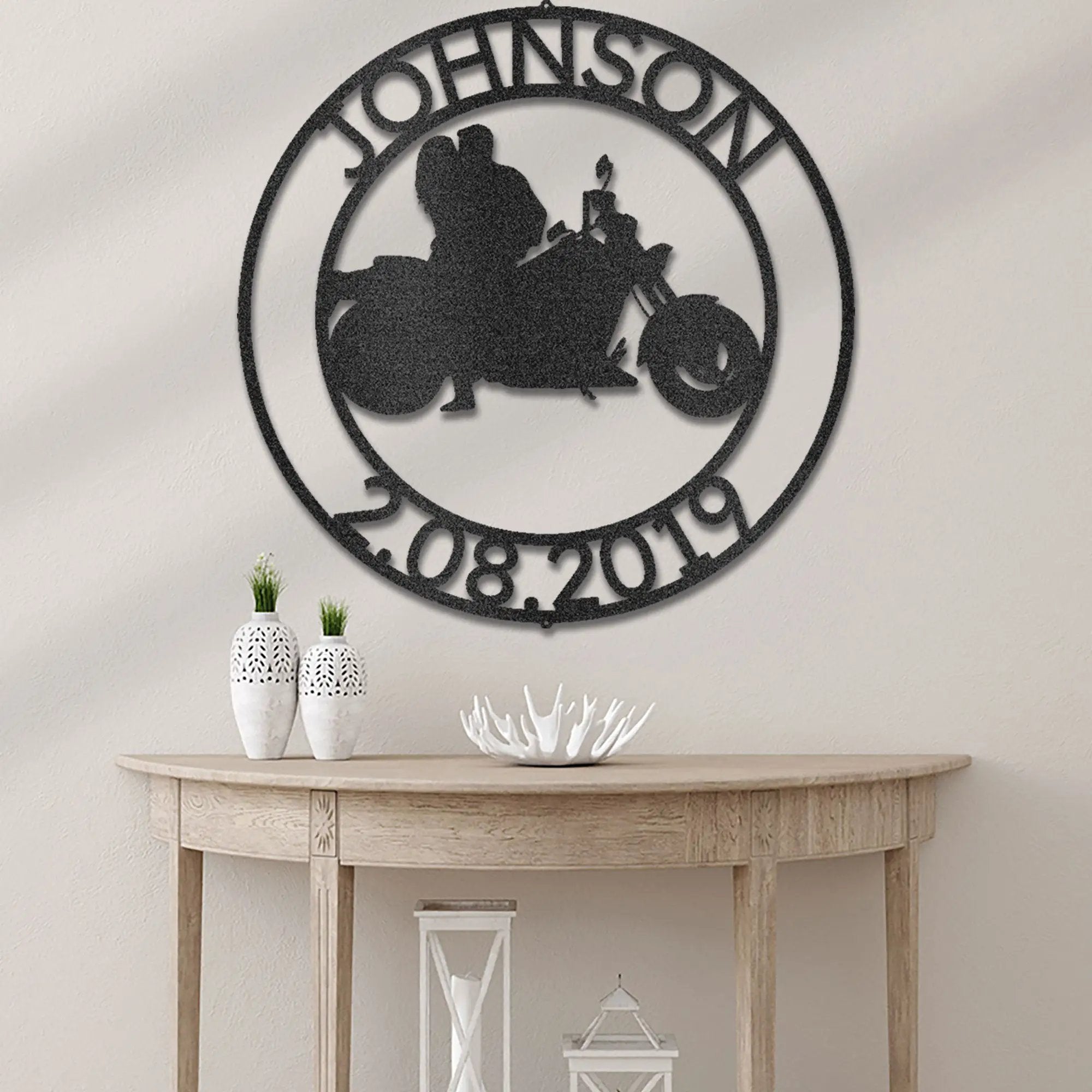 Motorcycle Couples Custom Name Metal Art Wall Sign