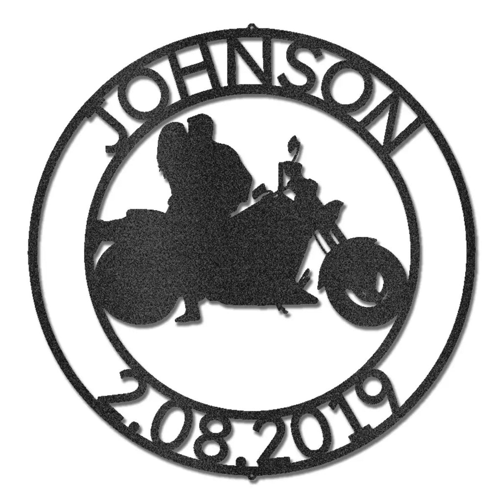 Personalized Motorcycle Couple Metal Wall Art Sign – Custom Names and Date Steel Sign – Biker Wedding Gift – Anniversary Decor – Ride Together Wall Art