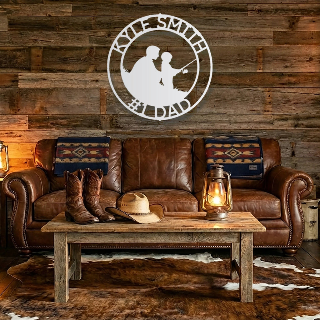 Father and Son Fishing Personalized Metal Wall Art Sign