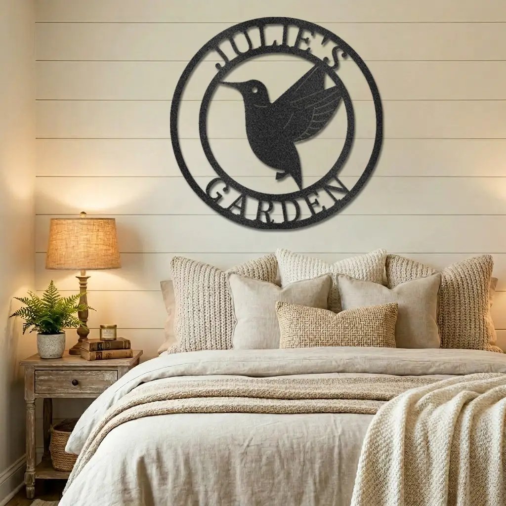 Personalized Hummingbird Metal Wall Art | Custom Garden Name Sign | Hummingbird Garden Decor | Personalized Outdoor Metal Sign | Made in USA