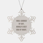 Mail Carrier Gifts from Men - Snowflake Ornament for Christmas, 'Mail Carrier By Day, World's Best Dad By Night.', Funny Quote