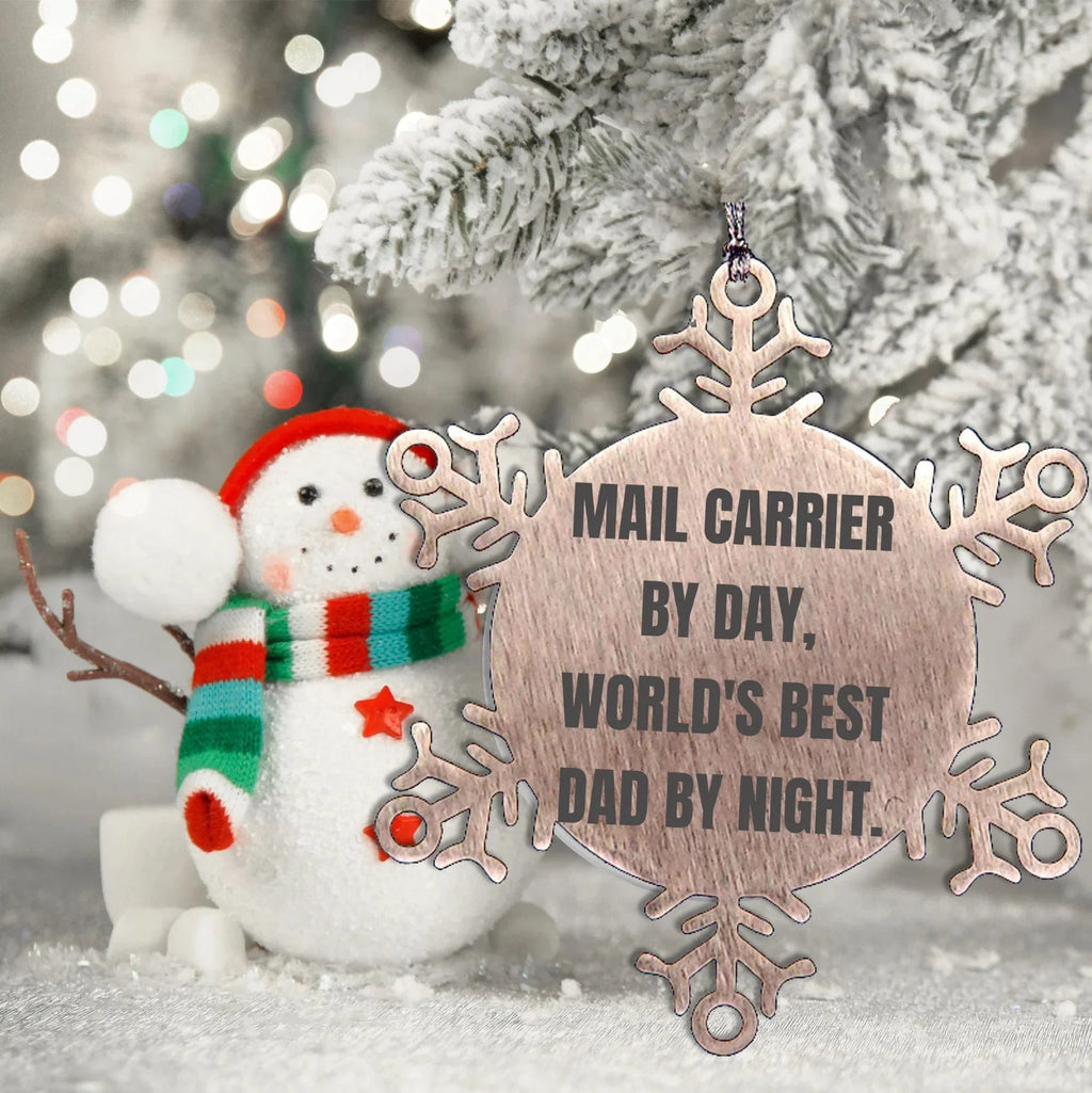 Mail Carrier Gifts from Men - Snowflake Ornament for Christmas, 'Mail Carrier By Day, World's Best Dad By Night.', Funny Quote