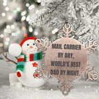 Mail Carrier Gifts from Men - Snowflake Ornament for Christmas, 'Mail Carrier By Day, World's Best Dad By Night.', Funny Quote