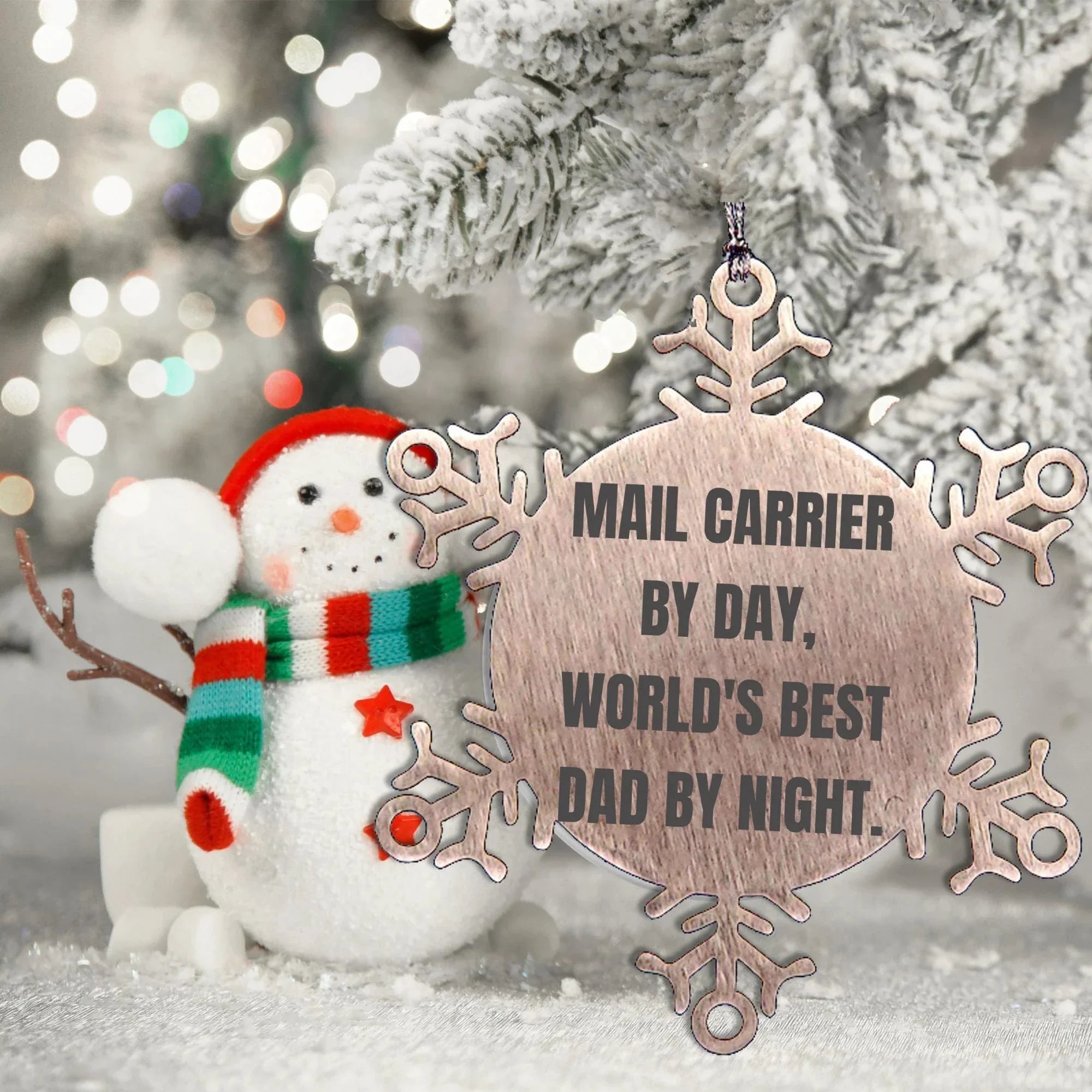 Mail Carrier Gifts from Men - Snowflake Ornament for Christmas, 'Mail Carrier By Day, World's Best Dad By Night.', Funny Quote