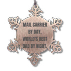 Mail Carrier Gifts from Men - Snowflake Ornament for Christmas, 'Mail Carrier By Day, World's Best Dad By Night.', Funny Quote