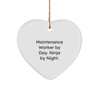 Maintenance Worker Gifts from Men - Funny Heart Ornament for Coworkers, Friends, and Family - 'Maintenance Worker By Day. Ninja By Night.'