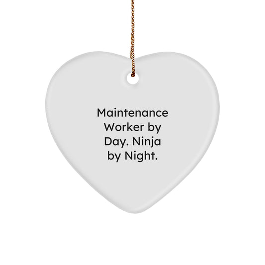 Maintenance Worker Gifts from Men - Funny Heart Ornament for Coworkers, Friends, and Family - 'Maintenance Worker By Day. Ninja By Night.' - Image 1