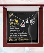 Pregnancy Gift Silver Baby Feet Pendant Necklace Dear Mommy, Lots Of Love, Bump
