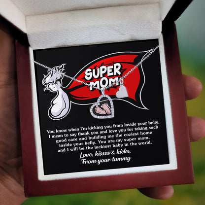 Supermom Baby Feet Pendant Necklace Love, Kisses and Kicks From Your Tummy - Mallard Moon Gift Shop