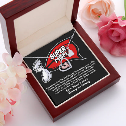 Supermom Baby Feet Pendant Necklace Love, Kisses and Kicks From Your Tummy - Mallard Moon Gift Shop