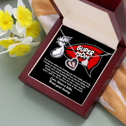 Supermom Baby Feet Pendant Necklace Love, Kisses and Kicks From Your Tummy - Mallard Moon Gift Shop