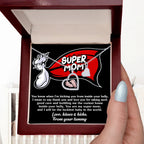 Supermom Baby Feet Pendant Necklace Love, Kisses and Kicks From Your Tummy