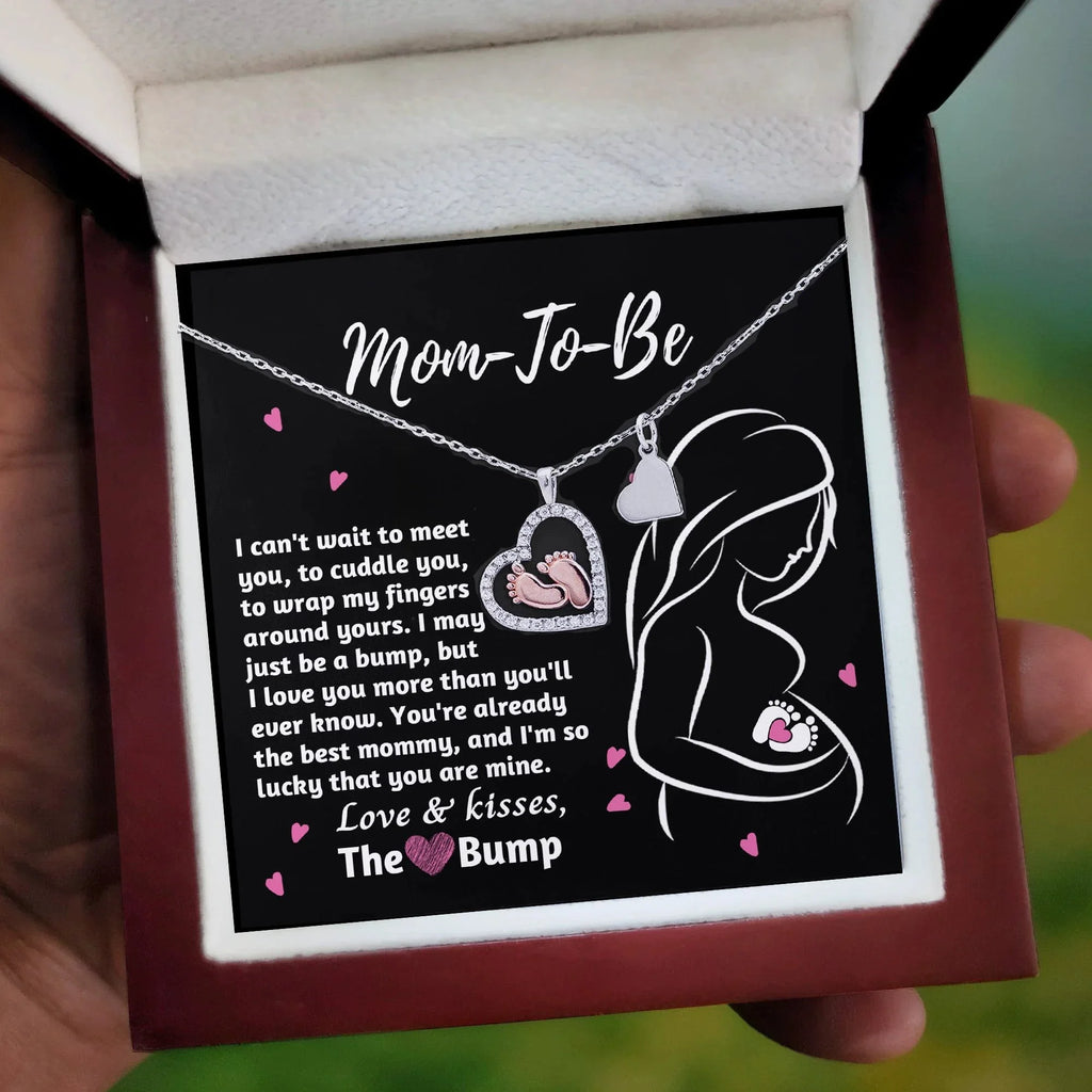 Mom-To-Be Baby Feet Pendant Necklace Love and Kisses From the Bump