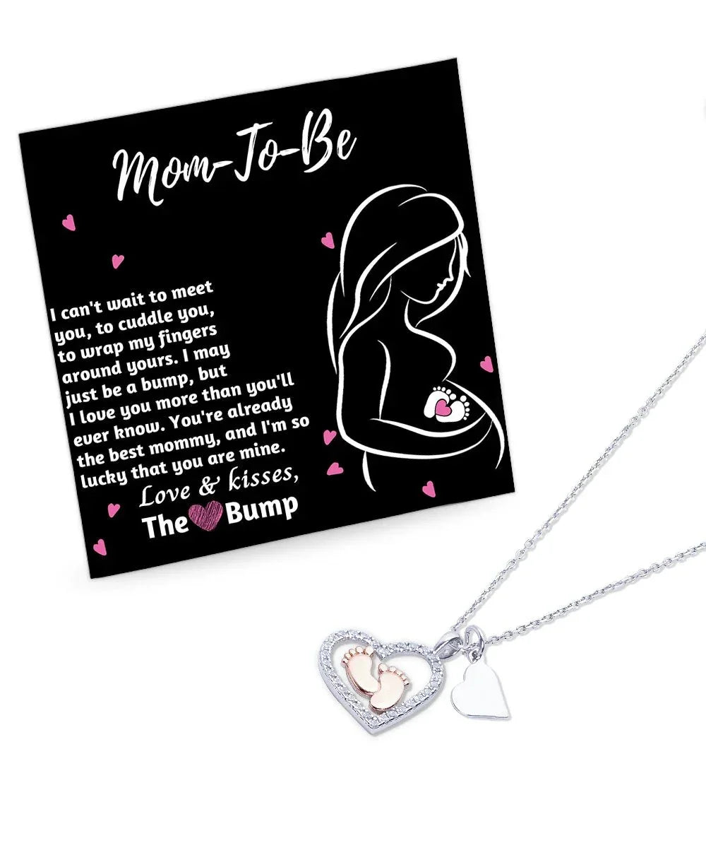 Mom-To-Be Baby Feet Pendant Necklace Love and Kisses From the Bump