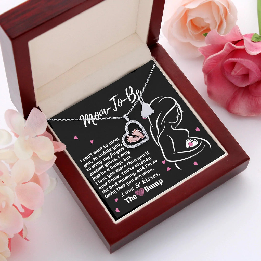 Mom-To-Be Baby Feet Pendant Necklace Love and Kisses From the Bump