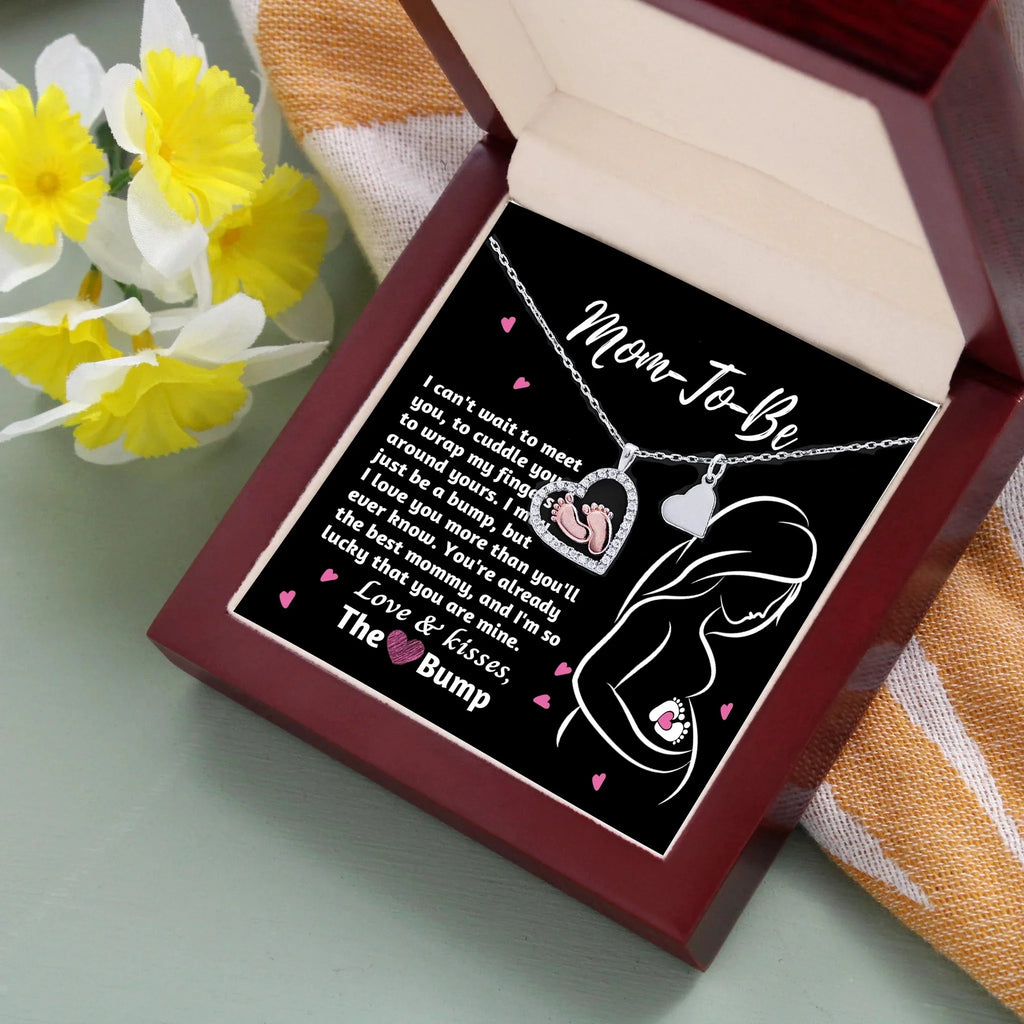 Mom-To-Be Baby Feet Pendant Necklace Love and Kisses From the Bump