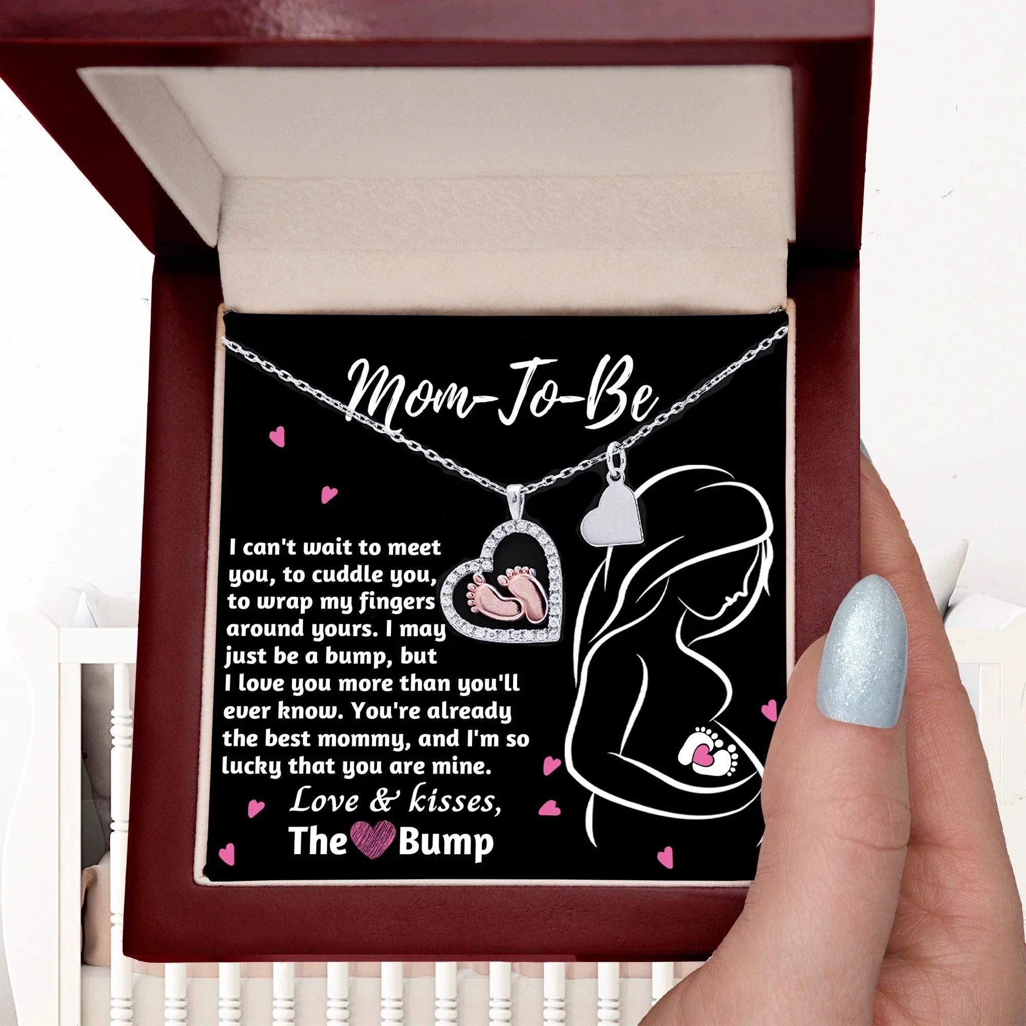 Mom-To-Be Baby Feet Pendant Necklace Love and Kisses From the Bump