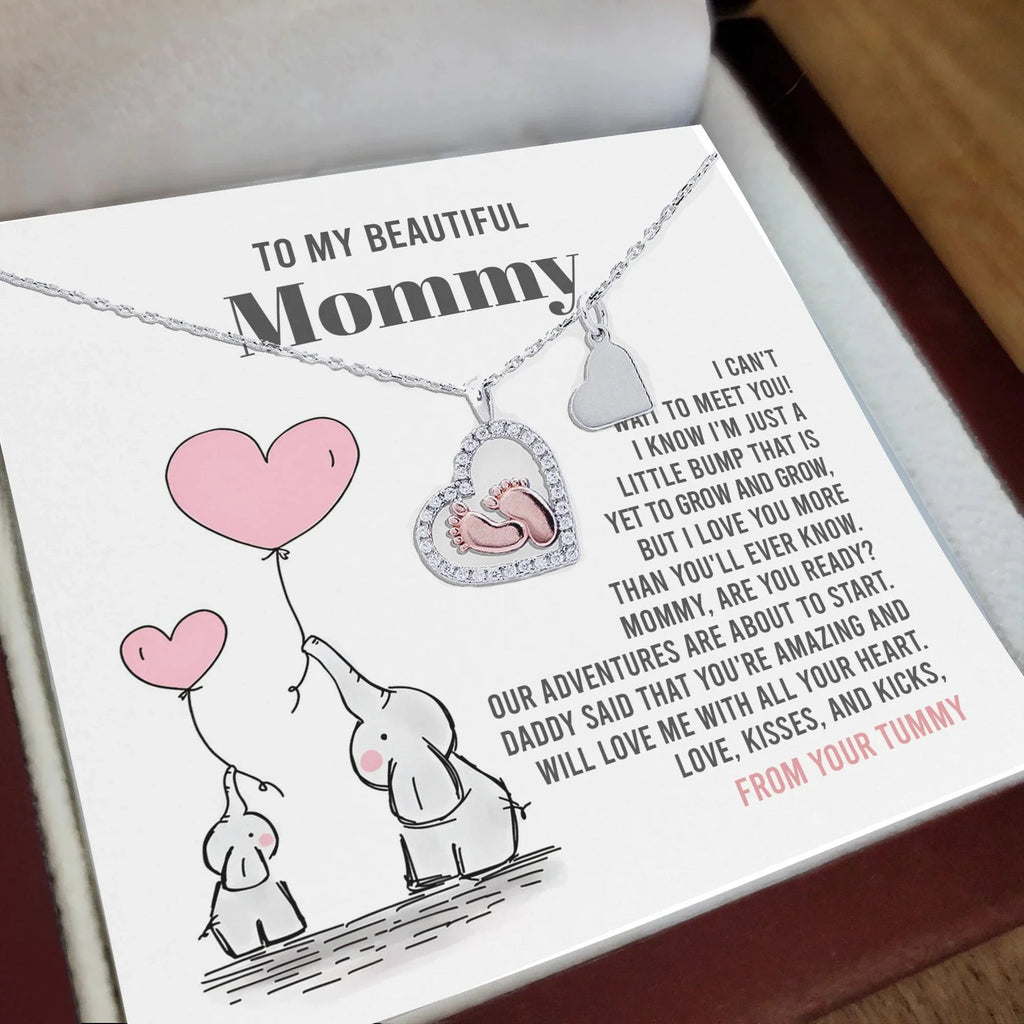 Baby Feet Necklace for New Moms – Sterling Silver Heart Pendant with Rose Gold Baby Feet & CZ – Baby Shower, Pregnancy Reveal, Mother's Day Gift Jewelry