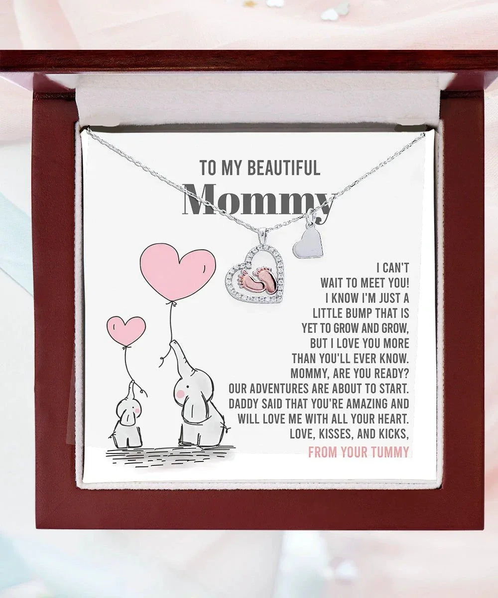 Baby Feet Necklace for New Moms – Sterling Silver Heart Pendant with Rose Gold Baby Feet & CZ – Baby Shower, Pregnancy Reveal, Mother's Day Gift Jewelry