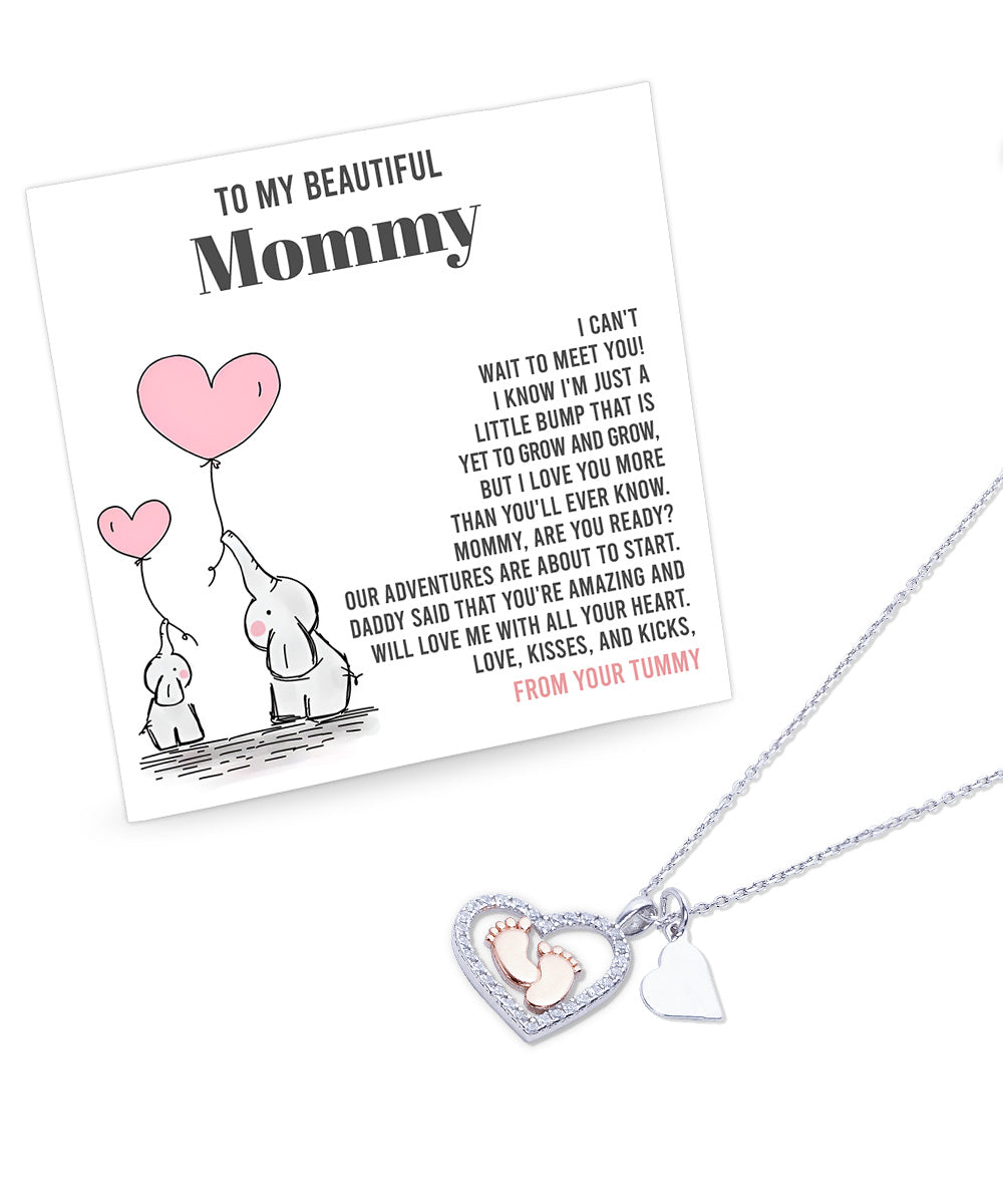 Baby Feet Necklace for New Moms – Sterling Silver Heart Pendant with Rose Gold Baby Feet & CZ – Baby Shower, Pregnancy Reveal, Mother's Day Gift Jewelry - Mallard Moon Gift Shop