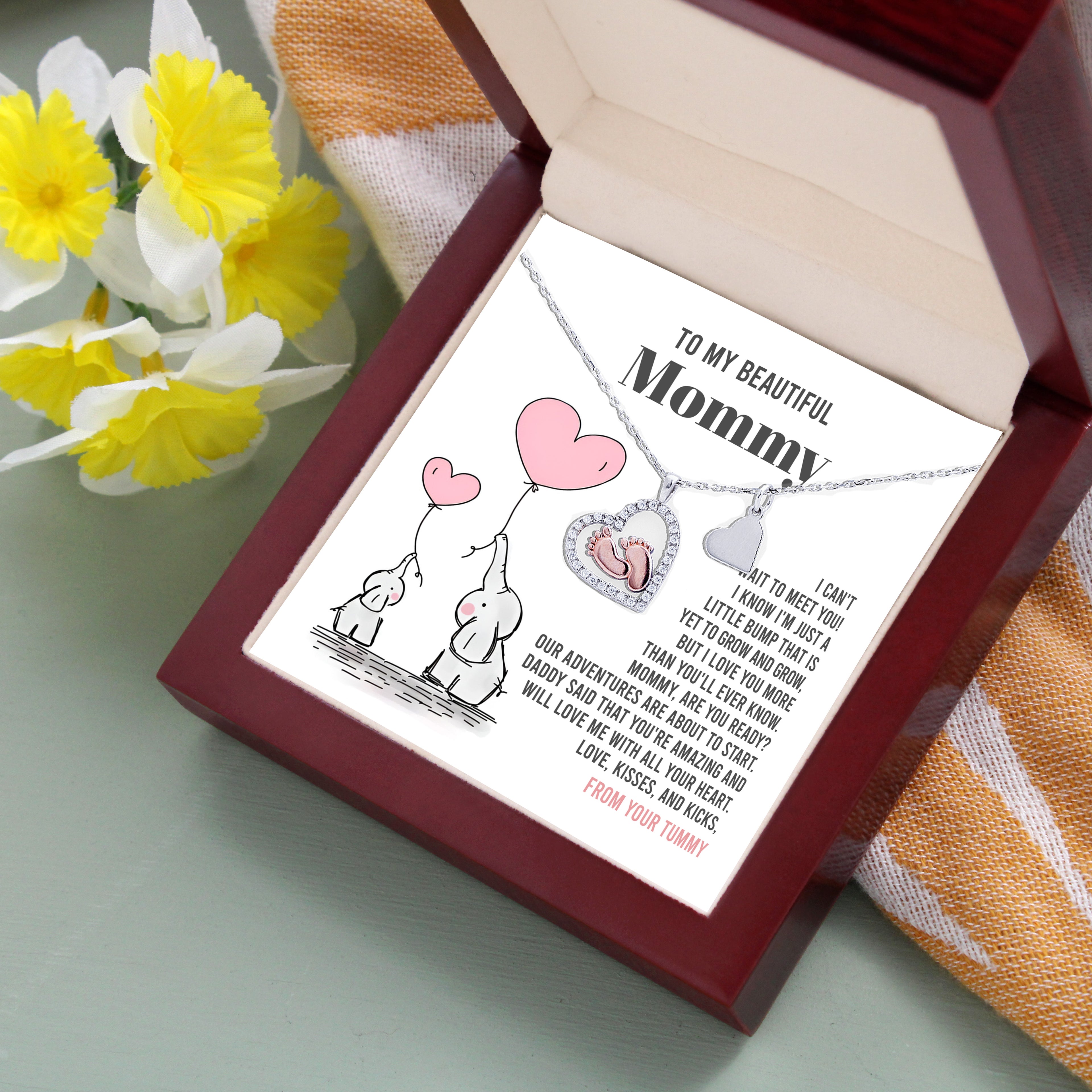 Baby Feet Necklace for New Moms – Sterling Silver Heart Pendant with Rose Gold Baby Feet & CZ – Baby Shower, Pregnancy Reveal, Mother's Day Gift Jewelry - Mallard Moon Gift Shop